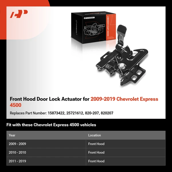 Front Hood Door Lock Actuator for 2009-2019 Chevrolet Express 4500