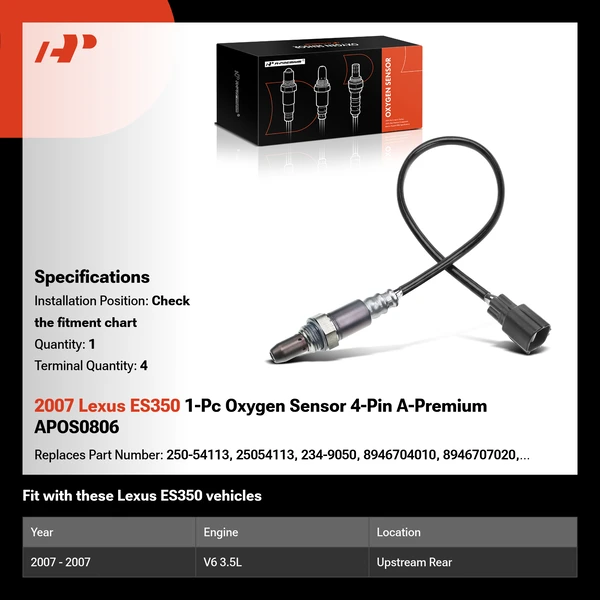2007 Lexus ES350 1-Pc Oxygen Sensor 4-Pin A-Premium APOS0806