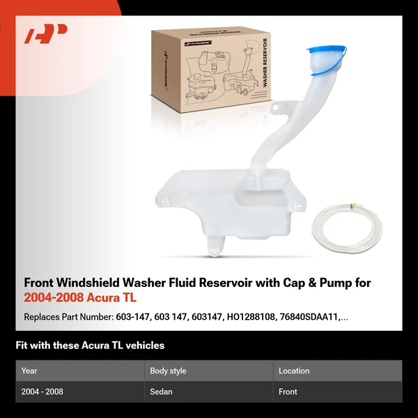 Front Windshield Washer Fluid Reservoir with Cap & Pump for 2004-2008 Acura TL