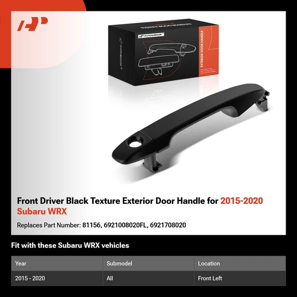 Front Driver Black Texture Exterior Door Handle for 2015-2020 Subaru WRX