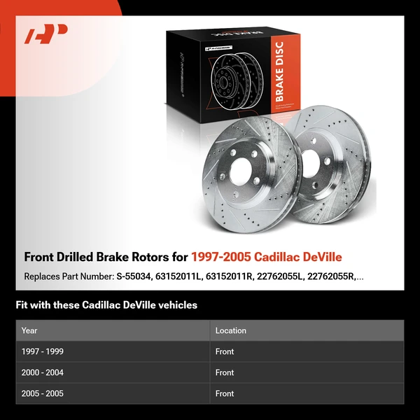 Front Drilled Brake Rotors for 1997-2005 Cadillac DeVille