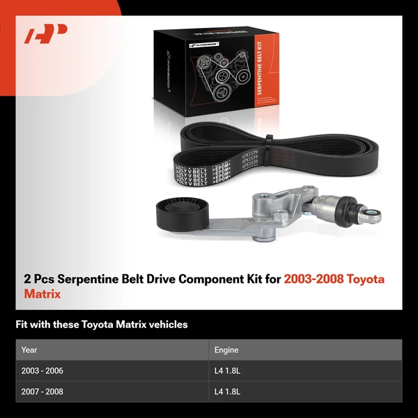 2 Pcs Serpentine Belt Drive Component Kit for 2003-2008 Toyota Matrix