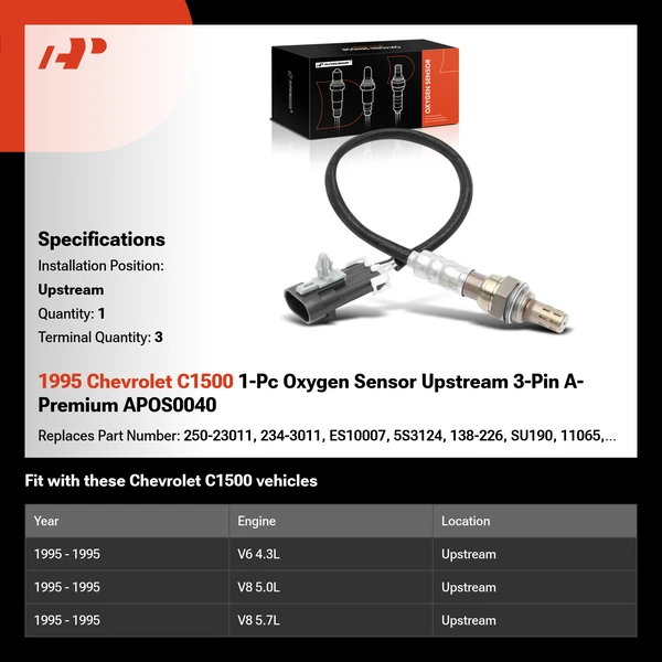 1995 Chevrolet C1500 1-Pc Oxygen Sensor Upstream 3-Pin A-Premium APOS0040