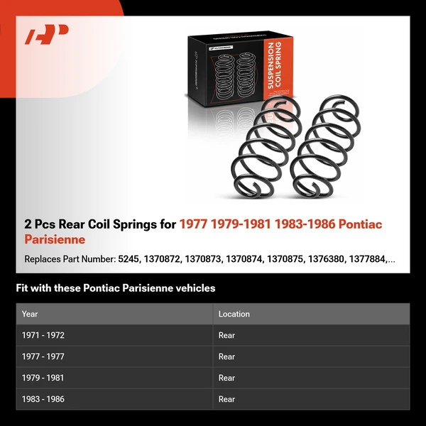 2 Pcs Rear Coil Springs for 1977 1979-1981 1983-1986 Pontiac Parisienne