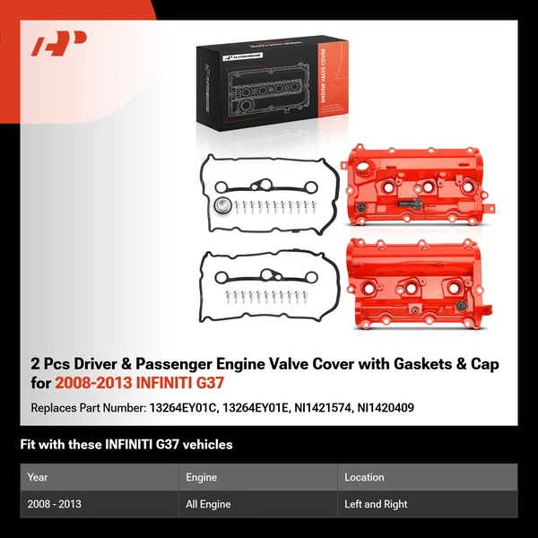 2 Pcs Driver & Passenger Engine Valve Cover with Gaskets & Cap for 2008-2013 INFINITI G37