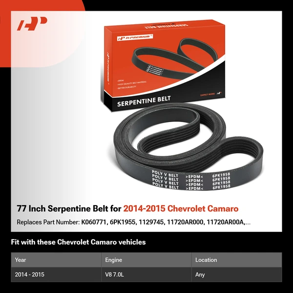 77 Inch Serpentine Belt for 2014-2015 Chevrolet Camaro