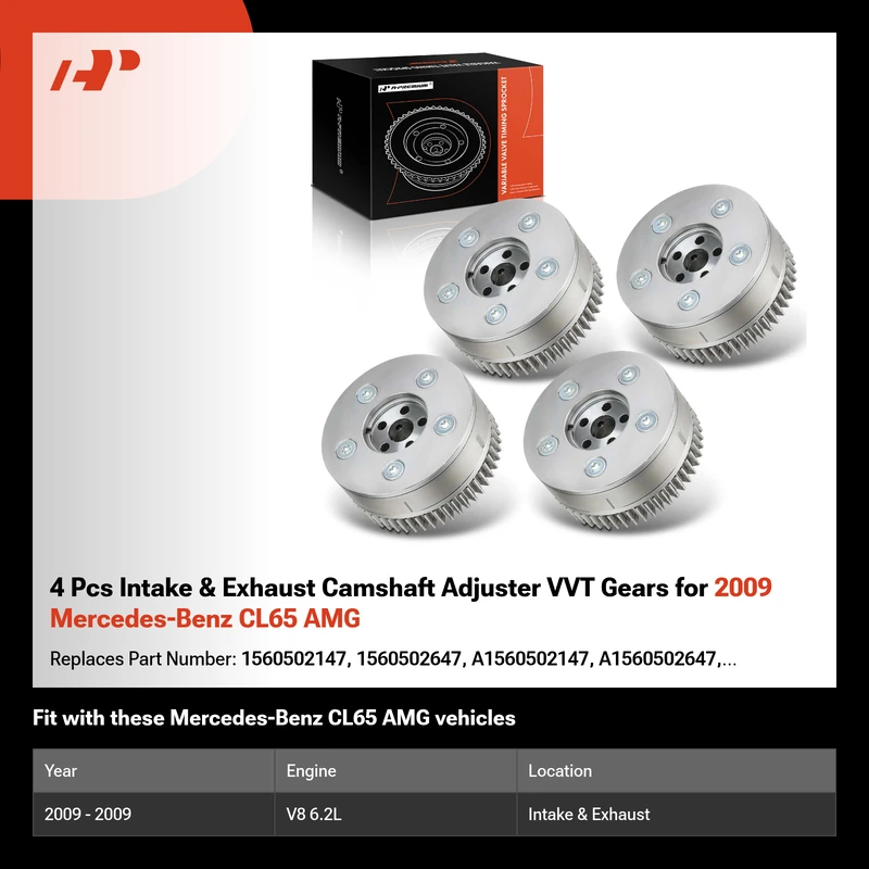 4 Pcs Intake & Exhaust Camshaft Adjuster VVT Gears for 2009 Mercedes-Benz CL65 AMG