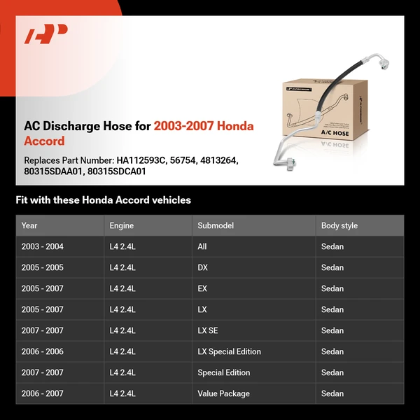 AC Discharge Hose for 2003-2007 Honda Accord
