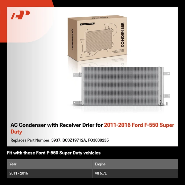 AC Condenser with Receiver Drier for 2011-2016 Ford F-550 Super Duty