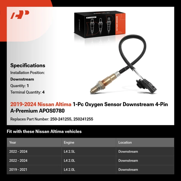 2019-2024 Nissan Altima 1-Pc Oxygen Sensor Downstream 4-Pin A-Premium APOS0780