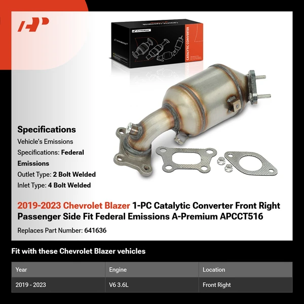 2019-2023 Chevrolet Blazer 1-PC Catalytic Converter Front Right Passenger Side Fit Federal Emissions A-Premium APCCT516