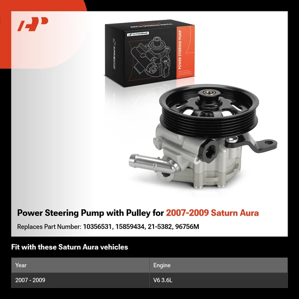 Power Steering Pump with Pulley for 2007-2009 Saturn Aura