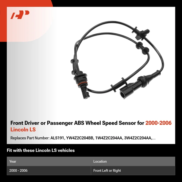 Front Driver or Passenger ABS Wheel Speed Sensor for 2000-2006 Lincoln LS