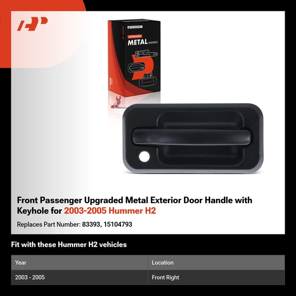 Front Passenger Upgraded Metal Exterior Door Handle with Keyhole for 2003-2005 Hummer H2