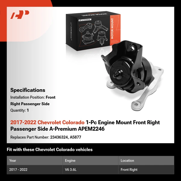 2017-2022 Chevrolet Colorado 1-Pc Engine Mount Front Right Passenger Side A-Premium APEM2246