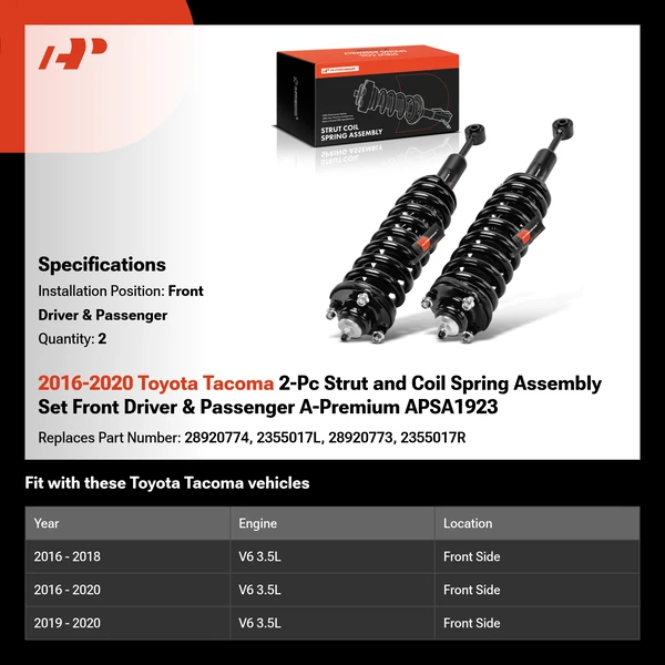 2016-2020 Toyota Tacoma 2-Pc Strut and Coil Spring Assembly Set Front Driver & Passenger A-Premium APSA1923