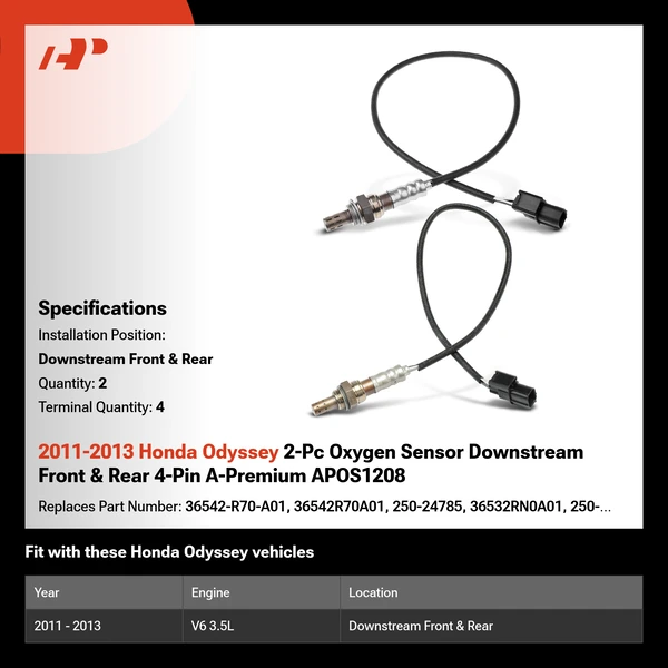 2011-2013 Honda Odyssey 2-Pc Oxygen Sensor Downstream Front & Rear 4-Pin A-Premium APOS1208