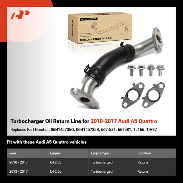 Turbocharger Oil Return Line for 2010-2017 Audi A5 Quattro