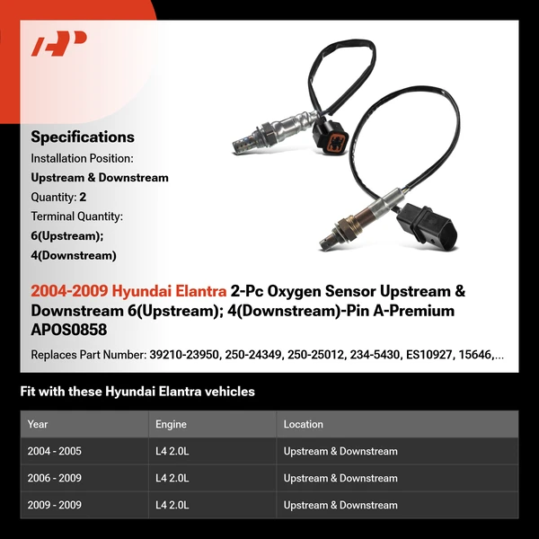 2004-2009 Hyundai Elantra 2-Pc Oxygen Sensor Upstream & Downstream 6(Upstream); 4(Downstream)-Pin A-Premium APOS0858