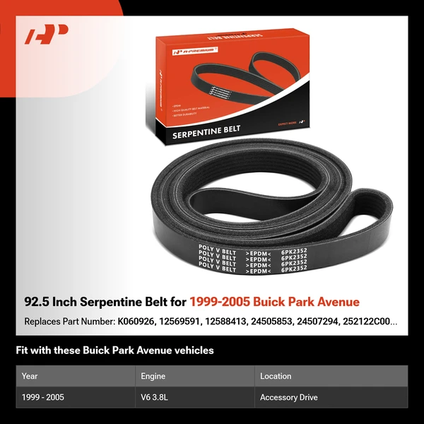 92.5 Inch Serpentine Belt for 1999-2005 Buick Park Avenue