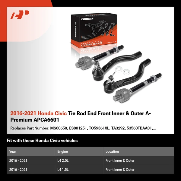 2016-2021 Honda Civic Tie Rod End Front Inner & Outer A-Premium APCA6601