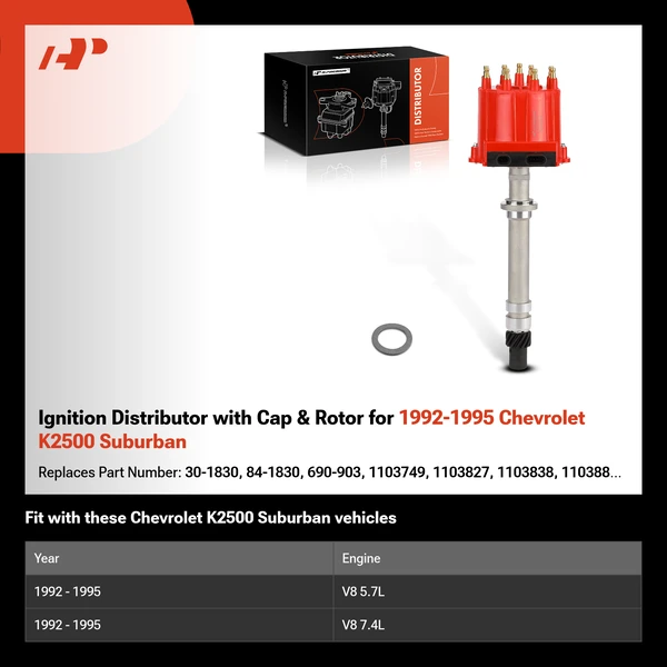 Ignition Distributor with Cap & Rotor for 1992-1995 Chevrolet K2500 Suburban