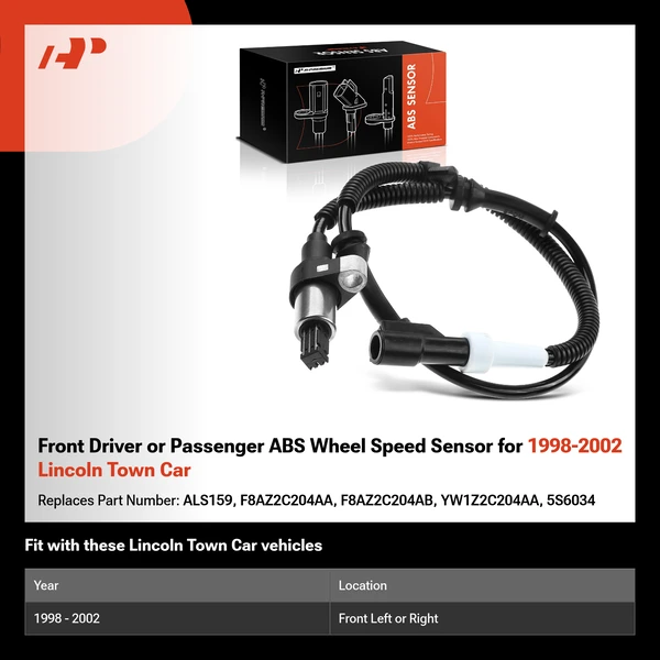 Front Driver or Passenger ABS Wheel Speed Sensor for 1998-2002 Lincoln Town Car