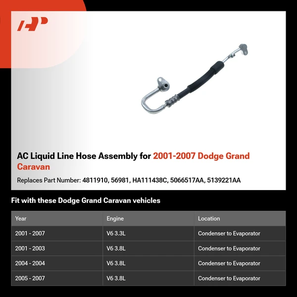 AC Liquid Line Hose Assembly for 2001-2007 Dodge Grand Caravan