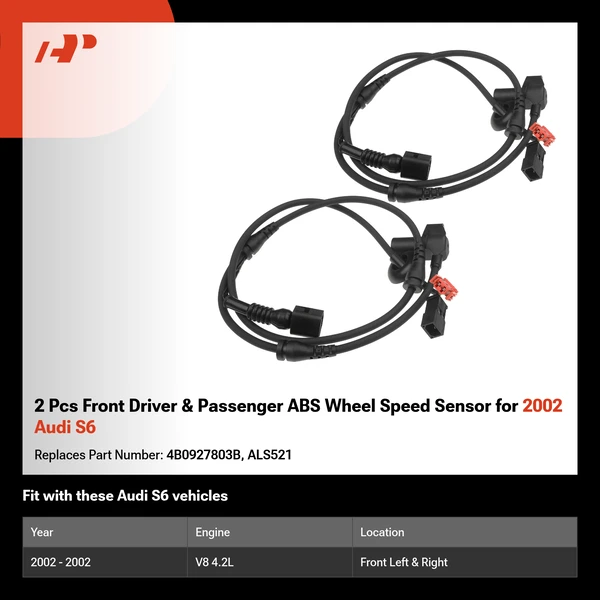 2 Pcs Front Driver & Passenger ABS Wheel Speed Sensor for 2002 Audi S6
