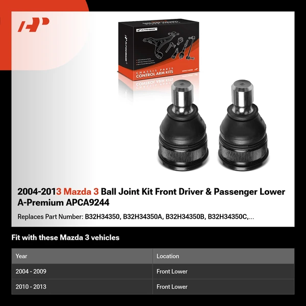 2004-2013 Mazda 3 Ball Joint Kit Front Driver & Passenger Lower A-Premium APCA9244