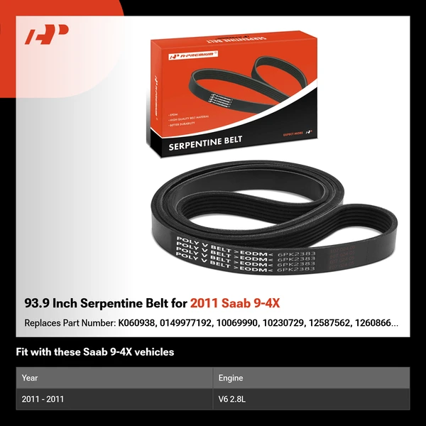 93.9 Inch Serpentine Belt for 2011 Saab 9-4X