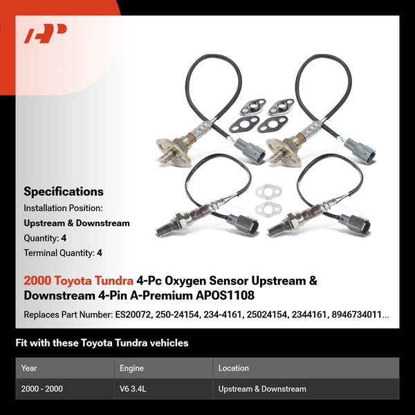 2000 Toyota Tundra 4-Pc Oxygen Sensor Upstream & Downstream 4-Pin A-Premium APOS1108
