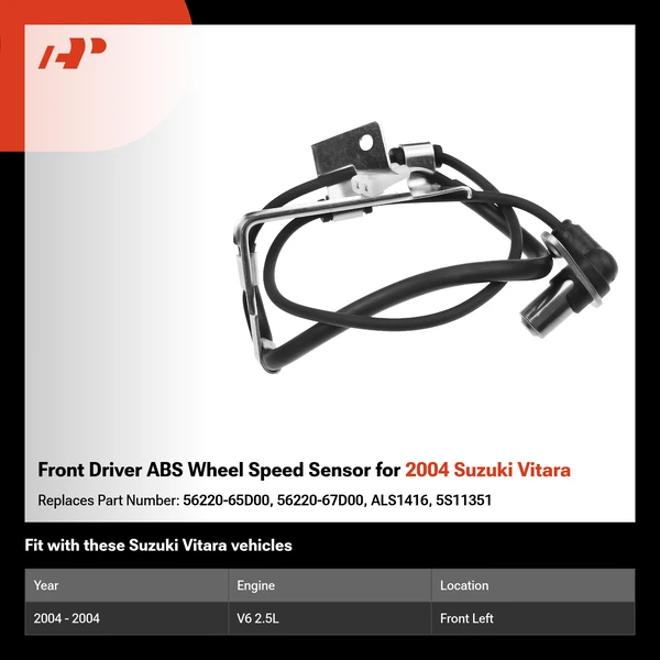 Front Driver ABS Wheel Speed Sensor for 2004 Suzuki Vitara