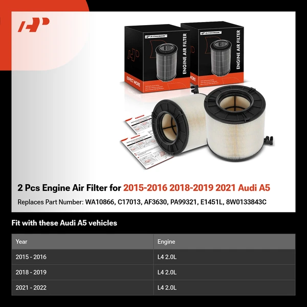 2 Pcs Engine Air Filter for 2015-2016 2018-2019 2021 Audi A5
