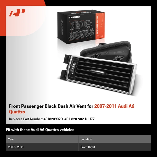 Front Passenger Black Dash Air Vent for 2007-2011 Audi A6 Quattro