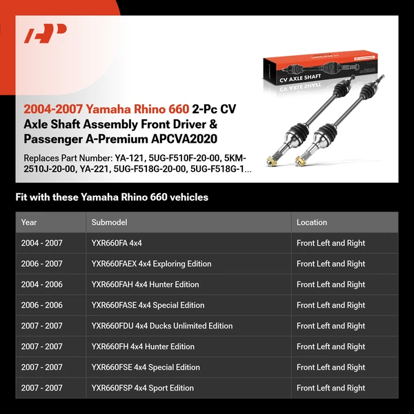 2004-2007 Yamaha Rhino 660 2-Pc CV Axle Shaft Assembly Front Driver & Passenger A-Premium APCVA2020