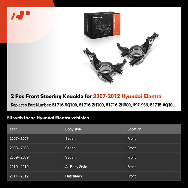 2 Pcs Front Steering Knuckle for 2007-2012 Hyundai Elantra