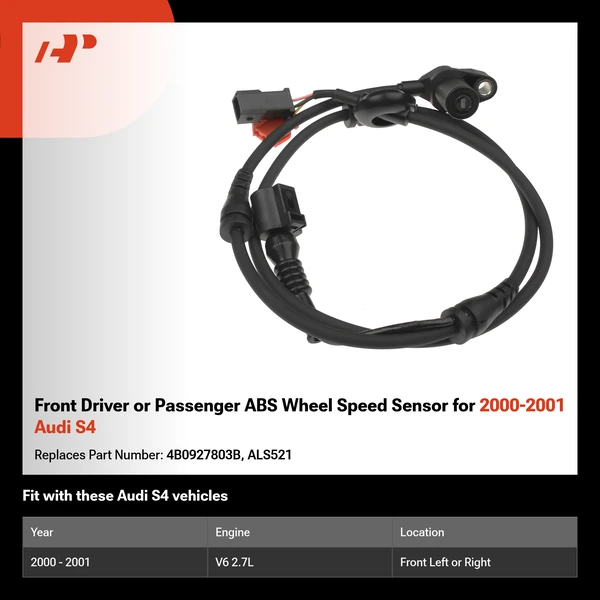 Front Driver or Passenger ABS Wheel Speed Sensor for 2000-2001 Audi S4