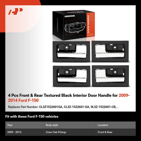 4 Pcs Front & Rear Textured Black Interior Door Handle for 2009-2014 Ford F-150