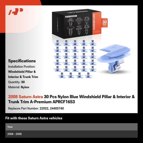 2008 Saturn Astra 30 Pcs Nylon Blue Windshield Pillar & Interior & Trunk Trim A-Premium APRCF1653