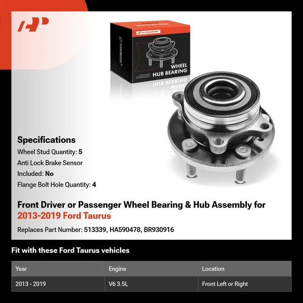 Front Driver or Passenger Wheel Bearing & Hub Assembly for 2013-2019 Ford Taurus