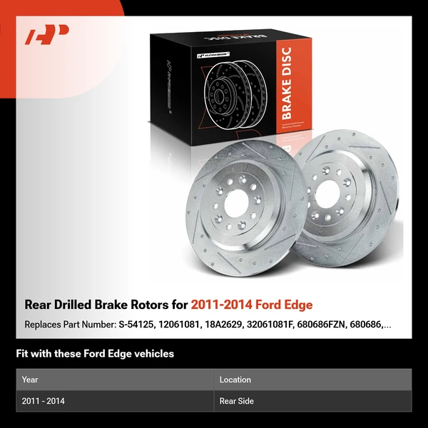 Rear Drilled Brake Rotors for 2011-2014 Ford Edge