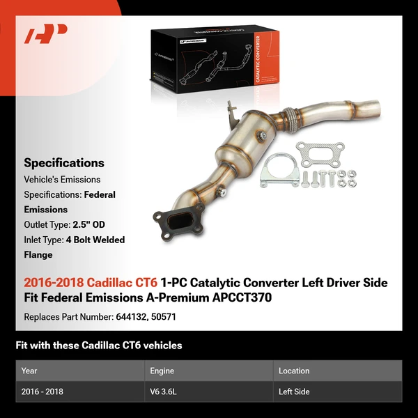 2016-2018 Cadillac CT6 1-PC Catalytic Converter Left Driver Side Fit Federal Emissions A-Premium APCCT370