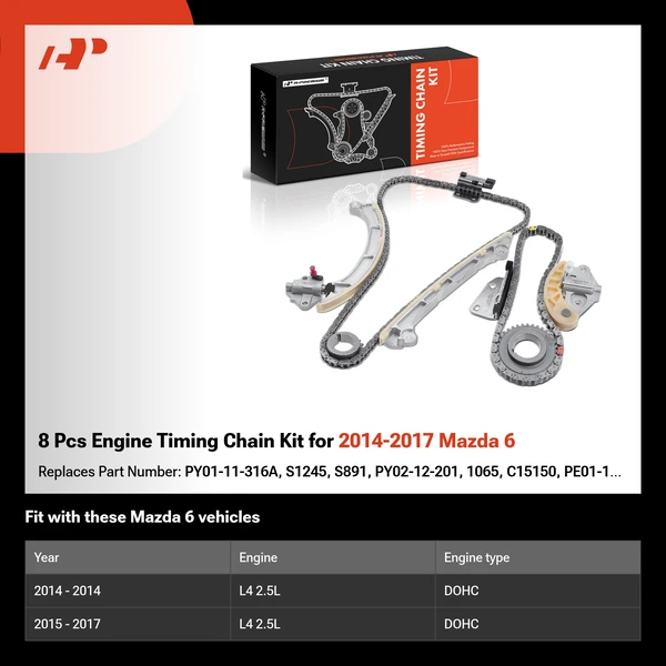 8 Pcs Engine Timing Chain Kit for 2014-2017 Mazda 6