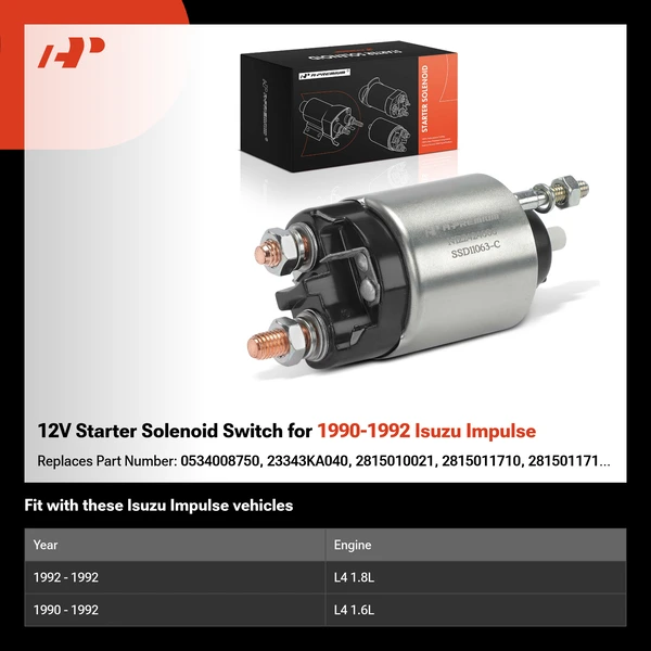 12V Starter Solenoid Switch for 1990-1992 Isuzu Impulse