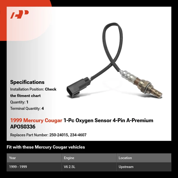 1999 Mercury Cougar 1-Pc Oxygen Sensor 4-Pin A-Premium APOS0336
