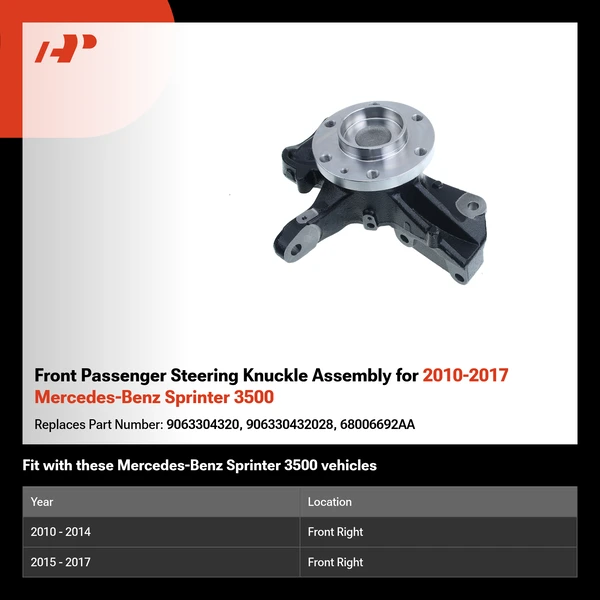 Front Passenger Steering Knuckle Assembly for 2010-2017 Mercedes-Benz Sprinter 3500