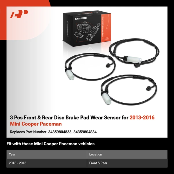 3 Pcs Front & Rear Disc Brake Pad Wear Sensor for 2013-2016 Mini Cooper Paceman