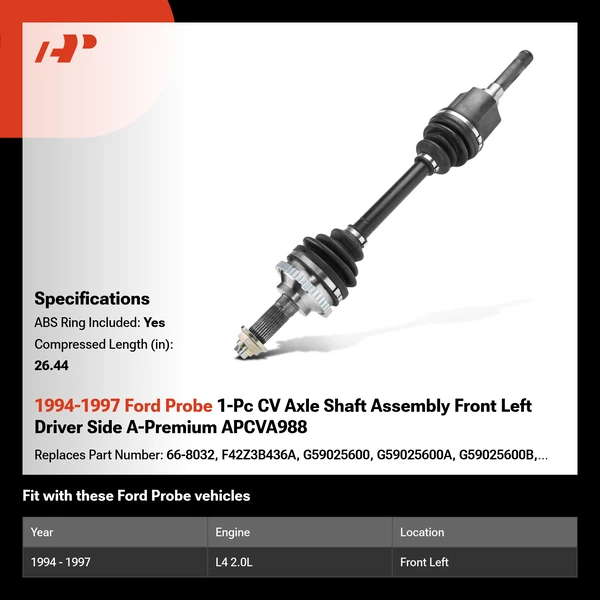 1994-1997 Ford Probe 1-Pc CV Axle Shaft Assembly Front Left Driver Side A-Premium APCVA988