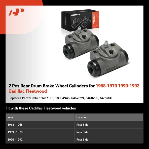 2 Pcs Rear Drum Brake Wheel Cylinders for 1968-1970 1990-1992 Cadillac Fleetwood